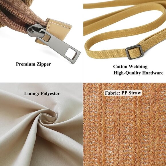 Cylindrical Crossbody Bag Women Straw PP Fabric Zipper Fashion Travel